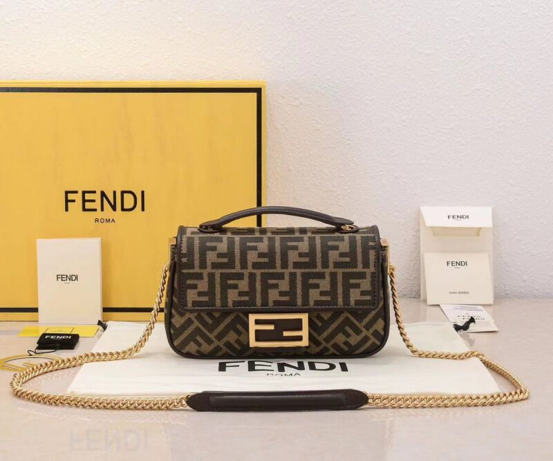 Fendi Embossed Baguette Chain Bag