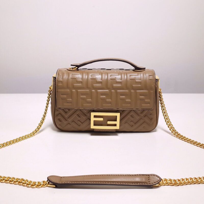 Fendi Embossed Baguette Chain Bag