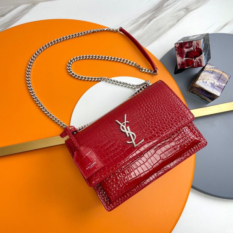 YSL Sunset Chain Crossbody Bag In Croc