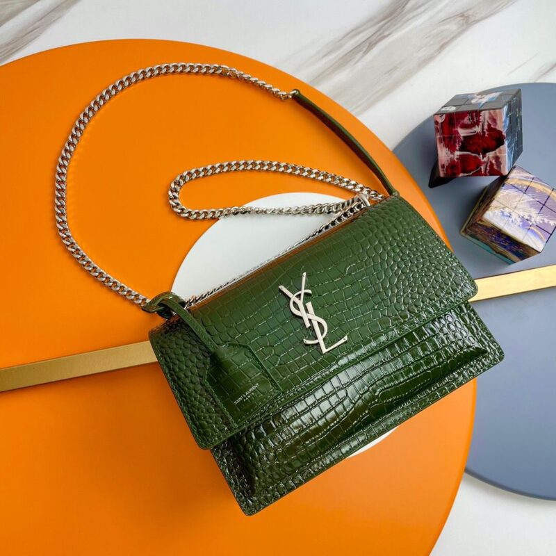 YSL Sunset Chain Crossbody Bag In Croc