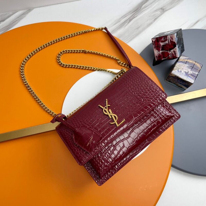 YSL Sunset Chain Crossbody Bag In Croc